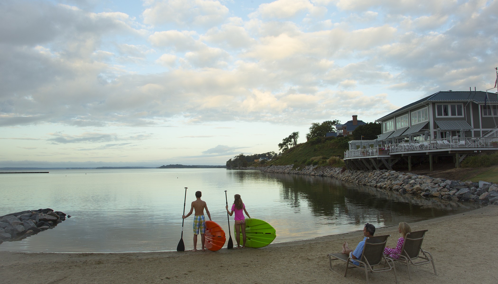 2 Children Launching Paddle Boards in the River