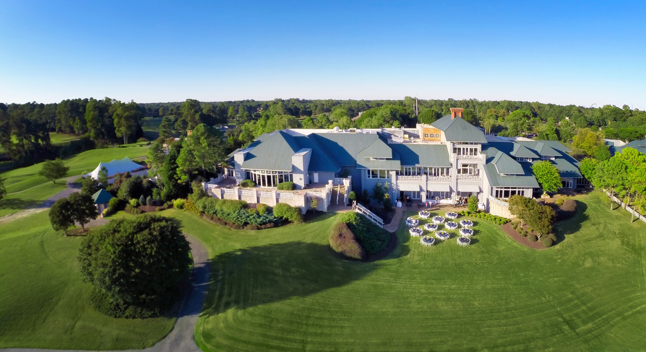 Aerial Shot of Lawn Setup for Event at Resort Center