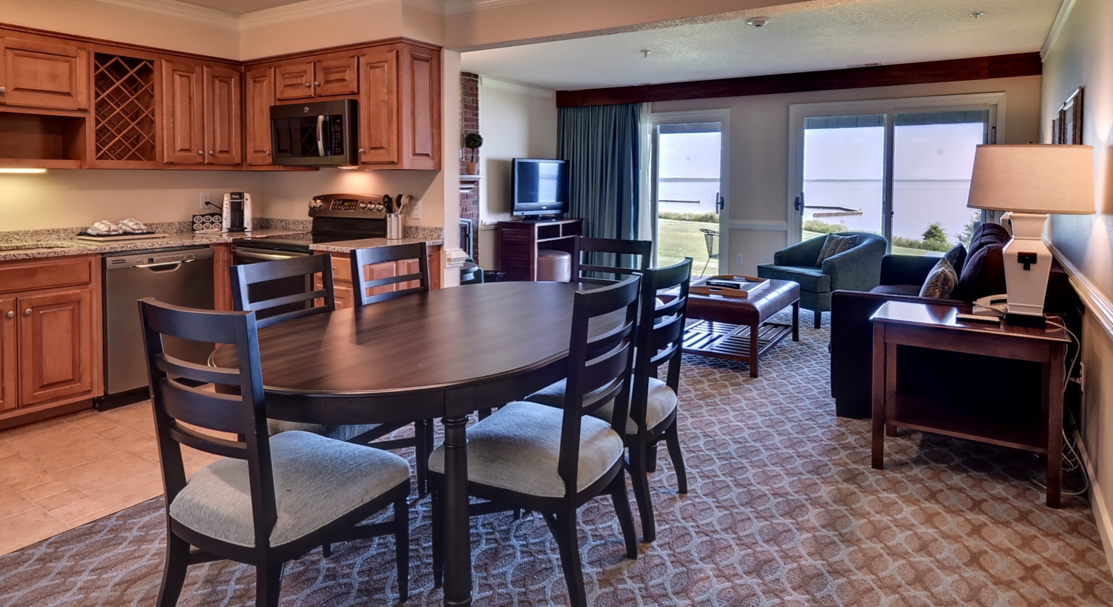 Living Room of Deluxe Condo Overlooking River