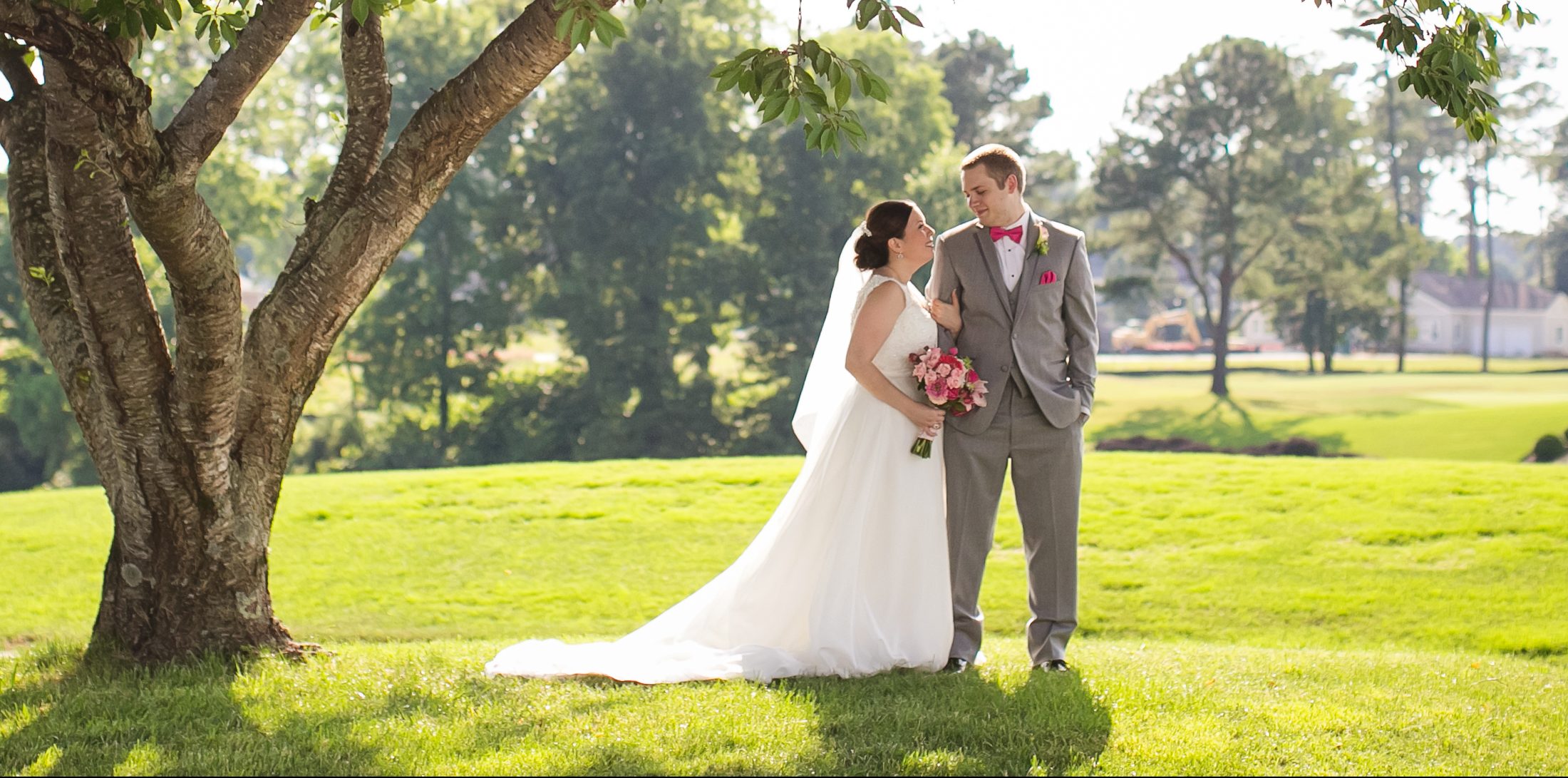 Wedding Couple with Golf Course in Background